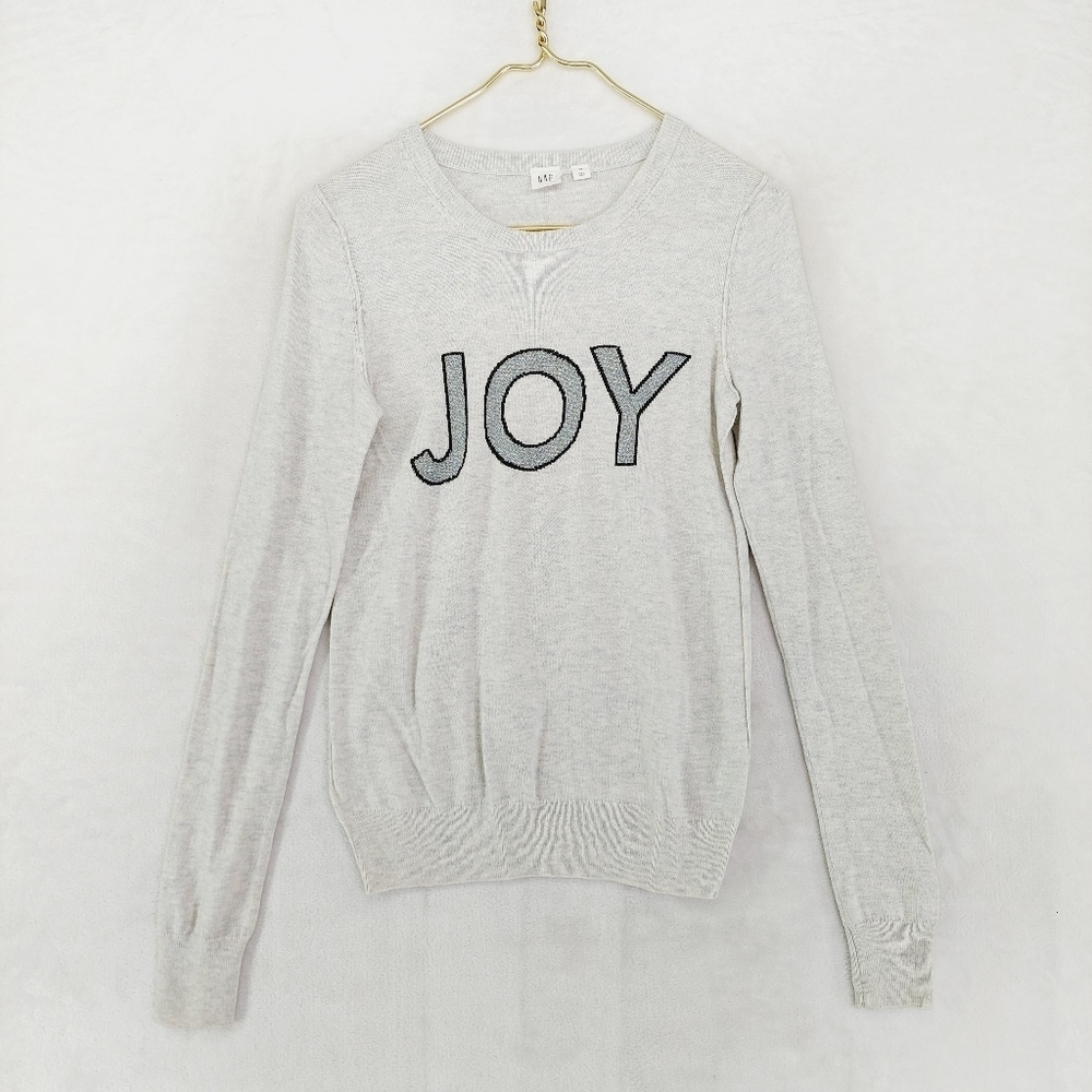 GAP White Long Sleeve Logo Printed Crew Neck Pullover Sweater 1091